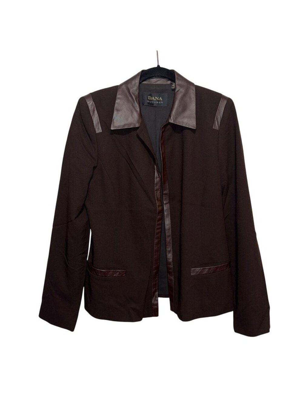 Dana Buchman Brown Blazer With Faux Leather Accents Size 6